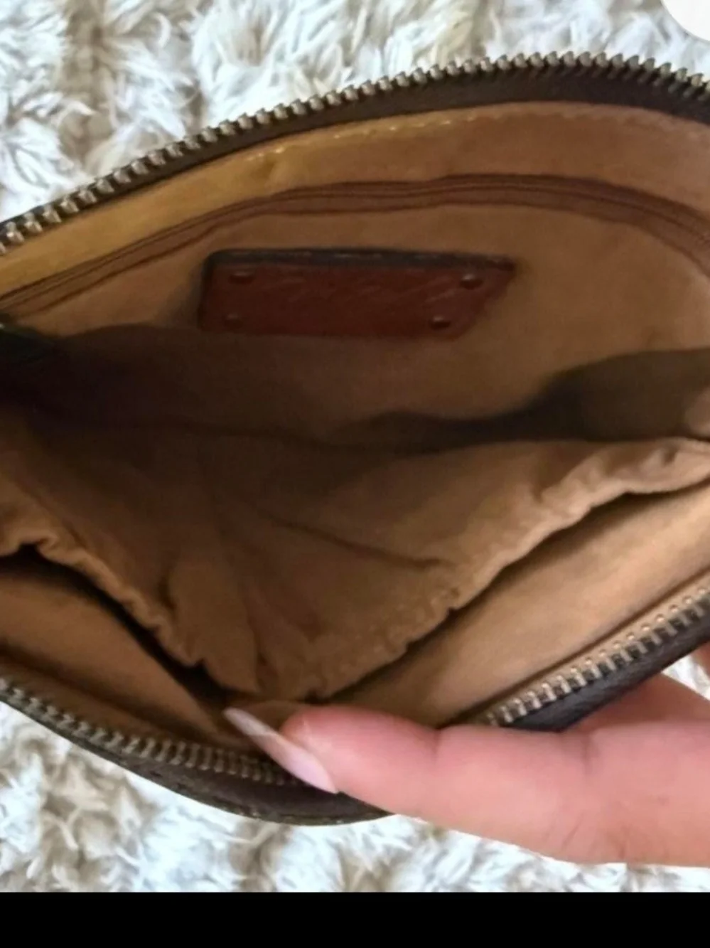 Leather Map-Print Zip Wallet in Tan